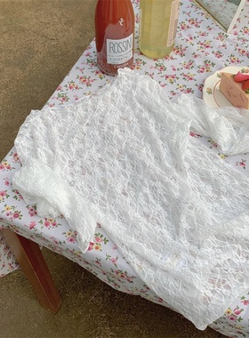 蕾丝打底衫女网纱内搭2020夏季洋气长袖ins小衫白色上衣