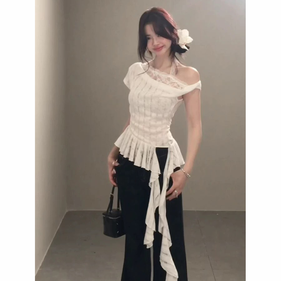 蕾丝拼接短袖T恤女新款韩系上衣