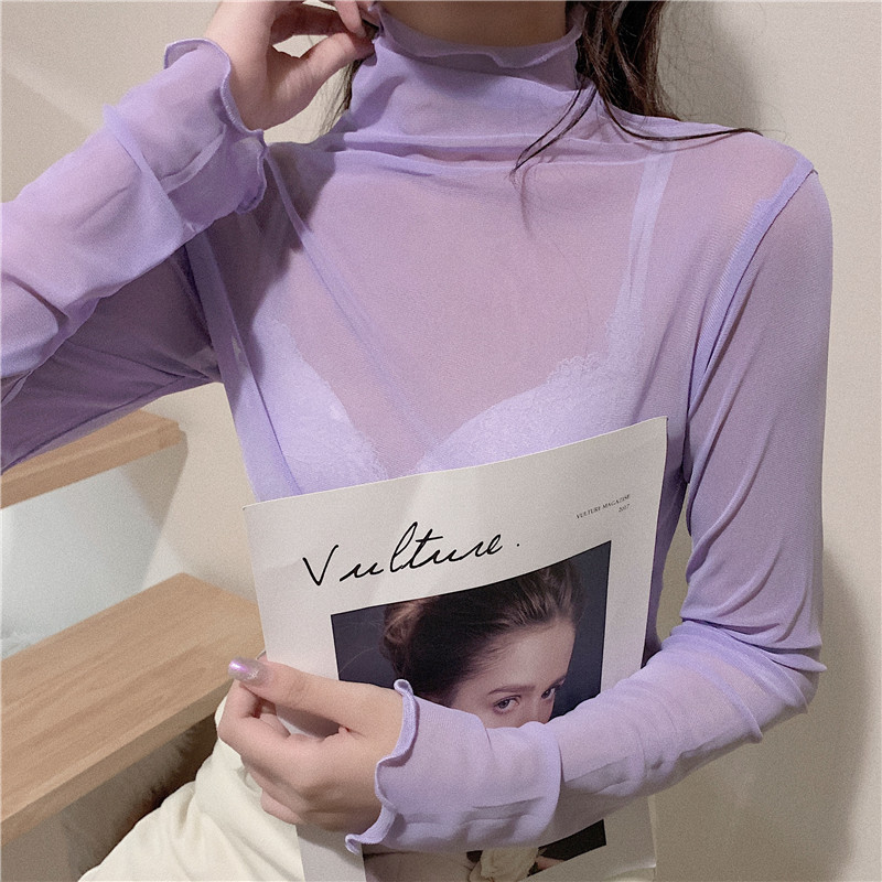 打底衫内搭长袖高领t恤白色黑色