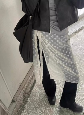 小众设计个性纯色小花朵叠穿穿搭层次感系带蕾丝半身裙