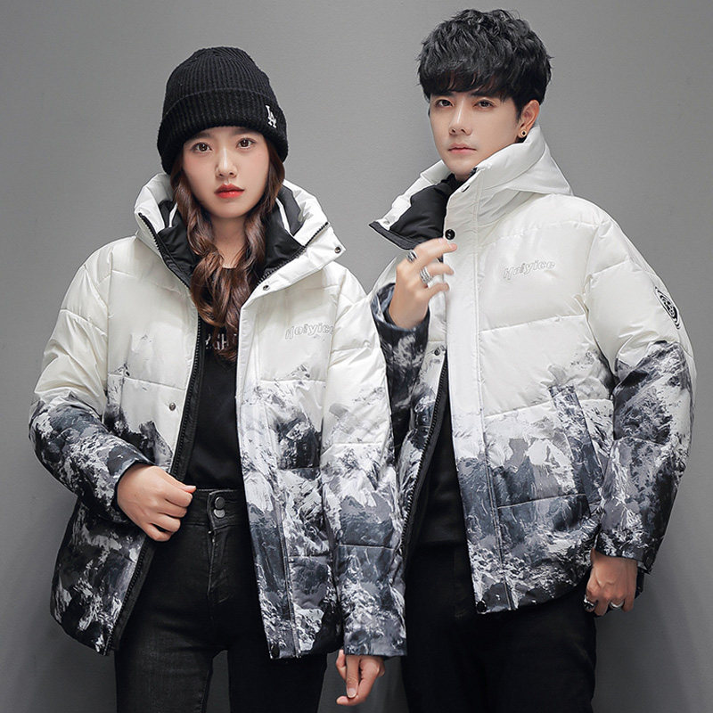 2024新款青年男士羽绒服男短款连帽冬季加厚外套情侣雪山大码冬装