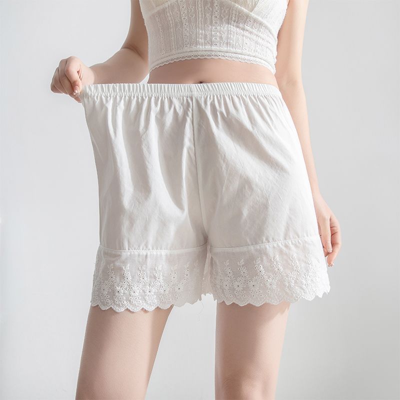女士白色打底短裤棉质蕾