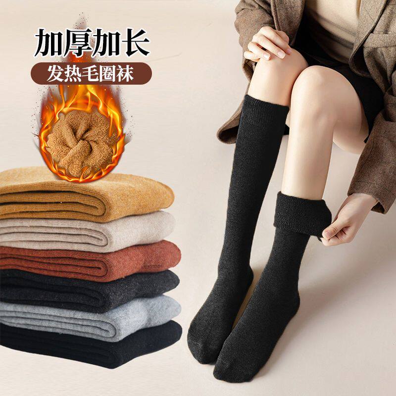 小腿袜女秋冬加绒加厚毛