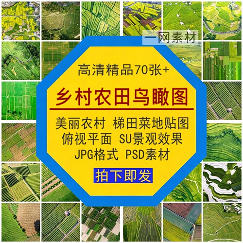 农田鸟瞰图美丽乡农村梯田菜地SU景观效果俯视平面贴图PS高清素材