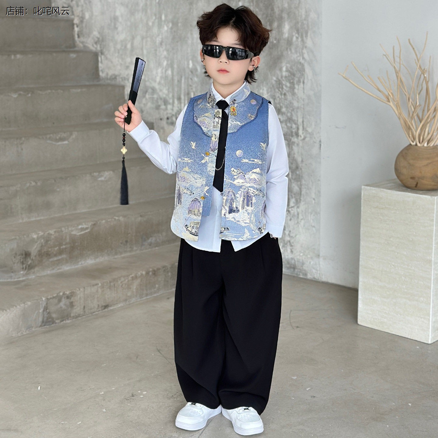 新中式男童汉服马甲套装