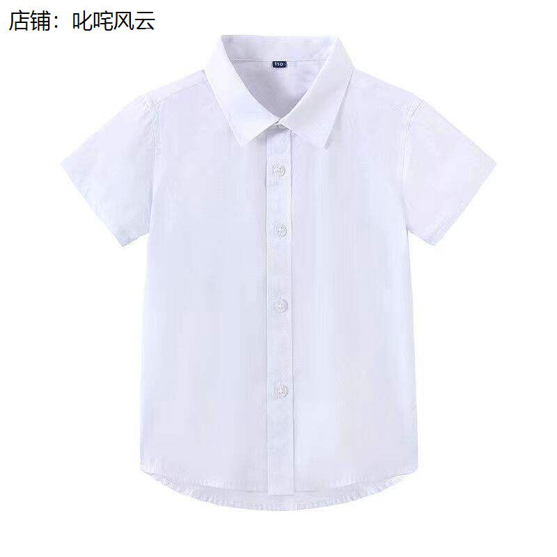 儿童衬衫男童短袖夏季中大童学院风小学生校服女白色衬衣表演出服