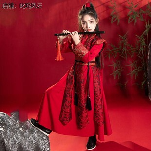 儿童汉服女童古装花木兰侠客仙侠古风女孩演出服cos秋冬连衣袍