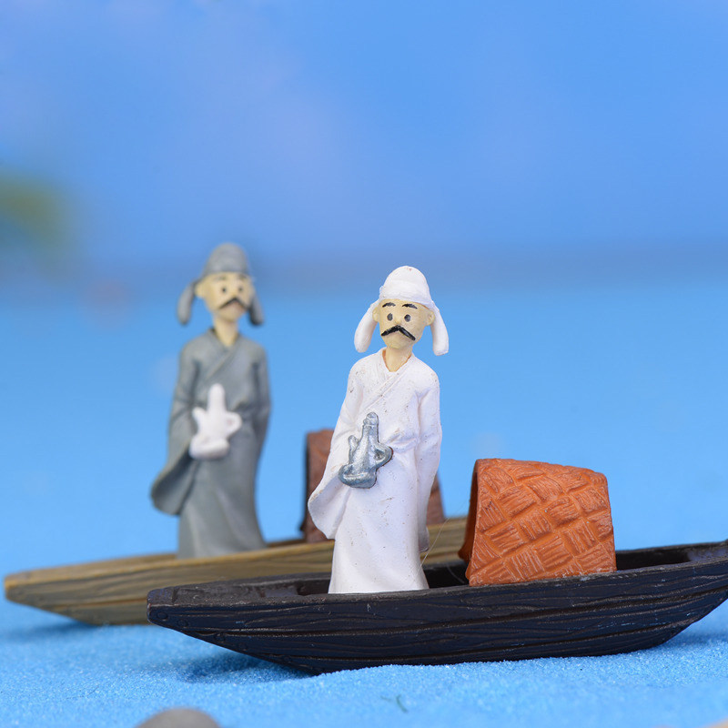 65x45mm木筏小船李白微景观可爱人物小摆件创意摄影手工diy小饰品