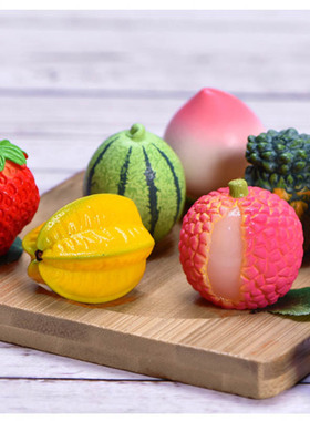 迷你仿真水果摆件荔枝草莓柠檬水蜜桃杨桃芒果哈密瓜西瓜山竹菠萝