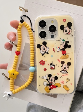 are you自制卡通可爱晕染黄色米奇圆边手机壳适用13苹果iPhone16promax新款15pro保护套14PRO全包16双层壳14
