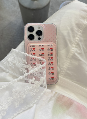 are you自制简约少女粉底波点磁吸卡包手机壳适用13苹果iPhone16promax新款15pro保护套14PRO全包16双层壳14