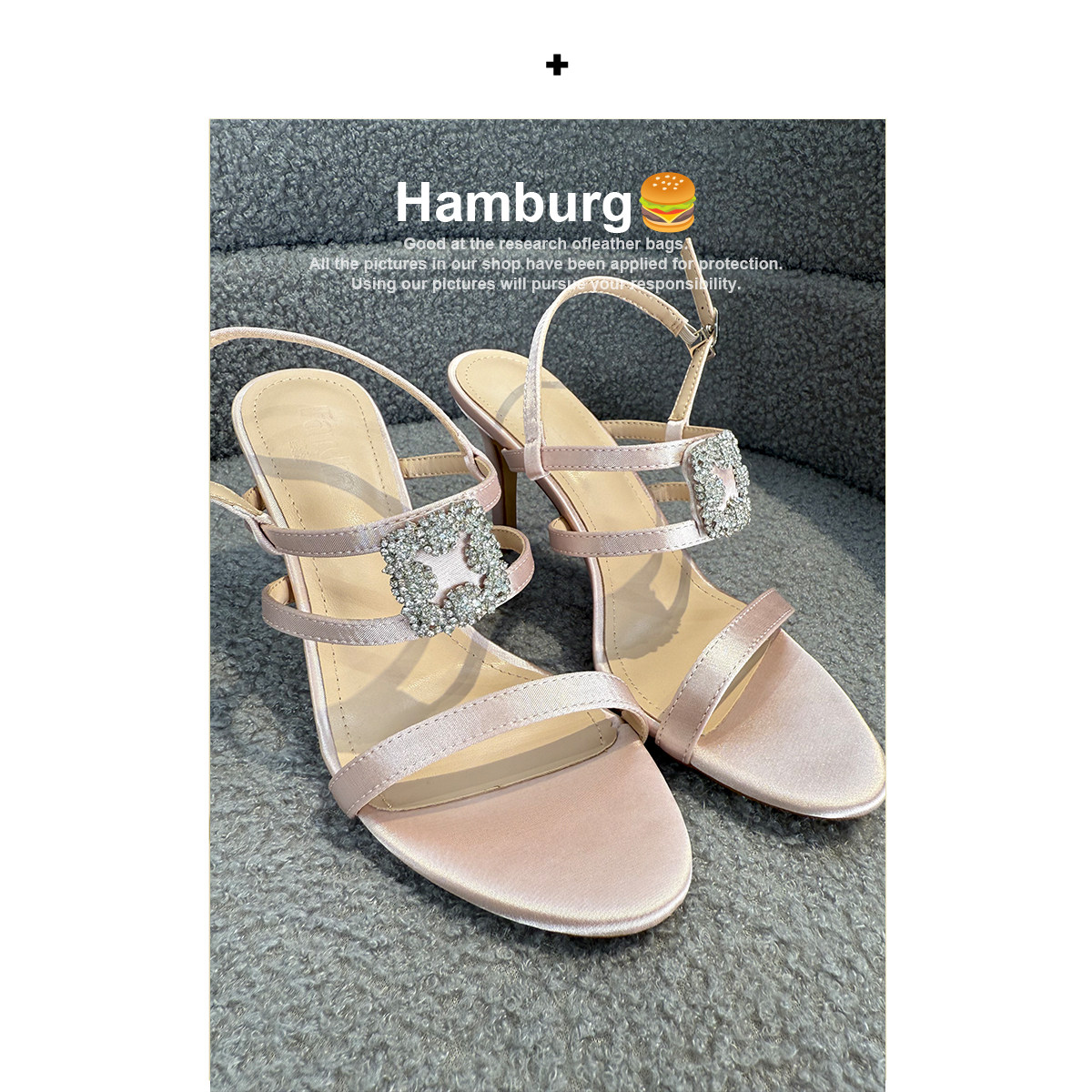 【汉堡Hamburg】水钻方扣26夏季新款一字带露趾凉鞋女细跟高跟鞋