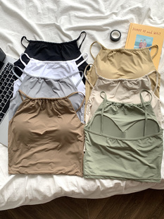 内搭挂脖吊带衫 带胸垫外穿黑色背心女夏季 显瘦短款 韩版 2023年新款