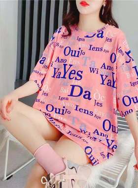 2024年新款春夏季韩版宽松中长款橙色字母百搭上衣ins短袖t恤女装