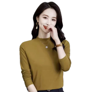 欧货螺纹立领长袖t恤2024新款早秋修身显瘦洋气内搭打底小衫上衣