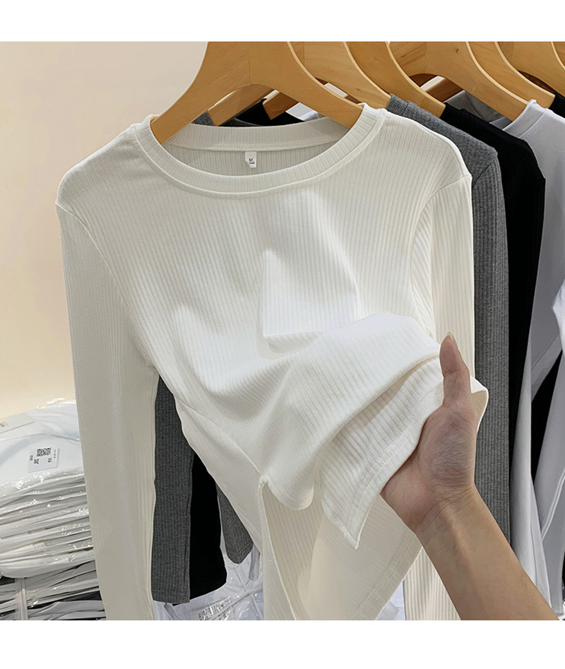螺纹常规的百搭韩版长袖跃伴纯色