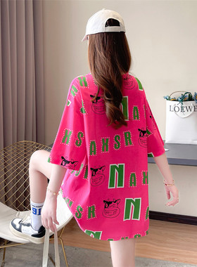 宽松半袖网红上衣服中长款短袖t恤女装ins2024年夏季新款潮牌韩版