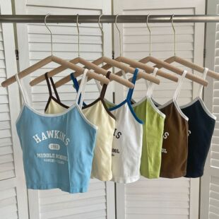 性感风吊带小背心打底外穿抹胸女 复古风辣妹时尚 新款 字母印花美式