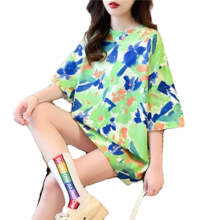 2026新款ins半袖上衣服潮扎染中长款短袖t恤女韩版宽松原宿bf风夏