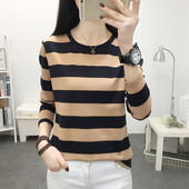 2025年秋季 上衣女装 条纹长袖 t恤女ins韩风洋气百搭内搭单件打底衫