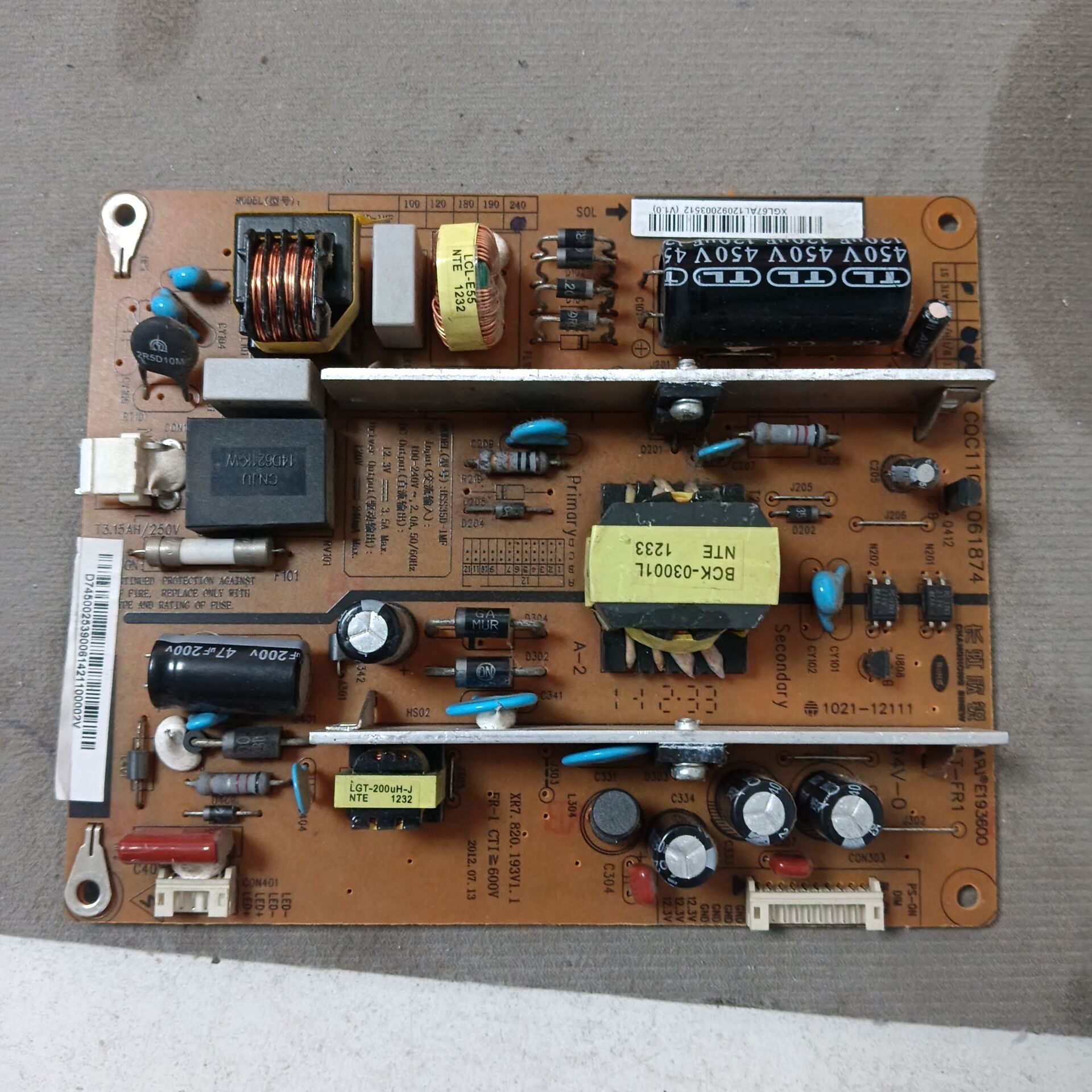 长虹LED32580 39B100C电源板 XR7.820.193V1.1 HSS35D-1MF