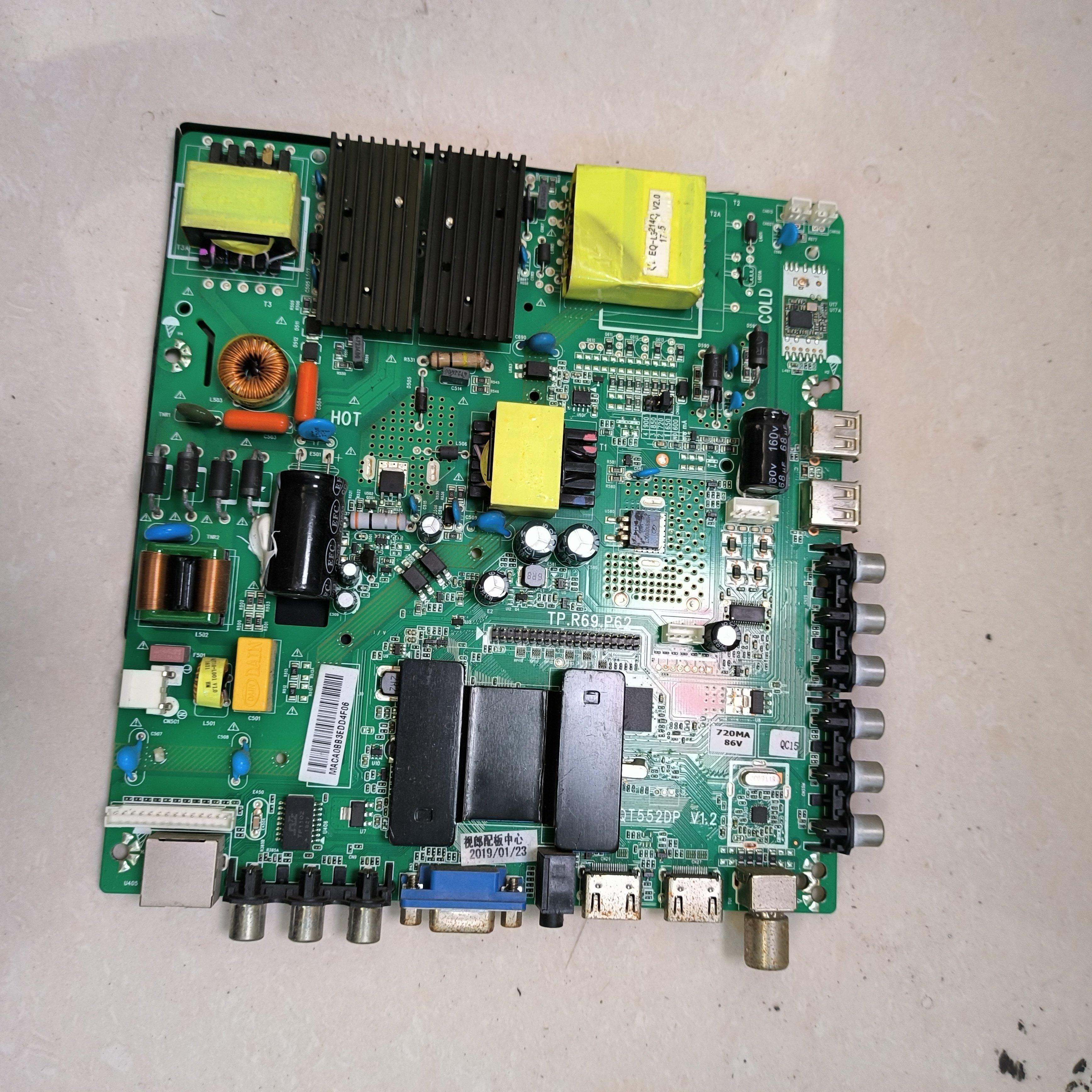 原装网络WIFI主板TP.R69.P62 QT552DP V1.2屏背光86V/720MA