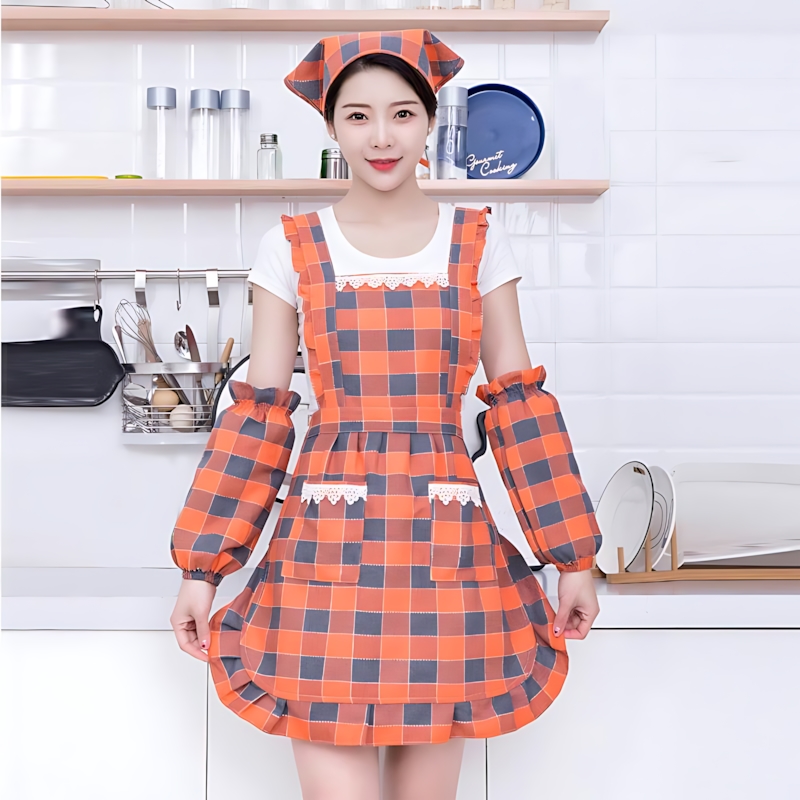 韩式围裙袖套两件套防水四防水双层女家用厨房做饭工作服网红罩衣
