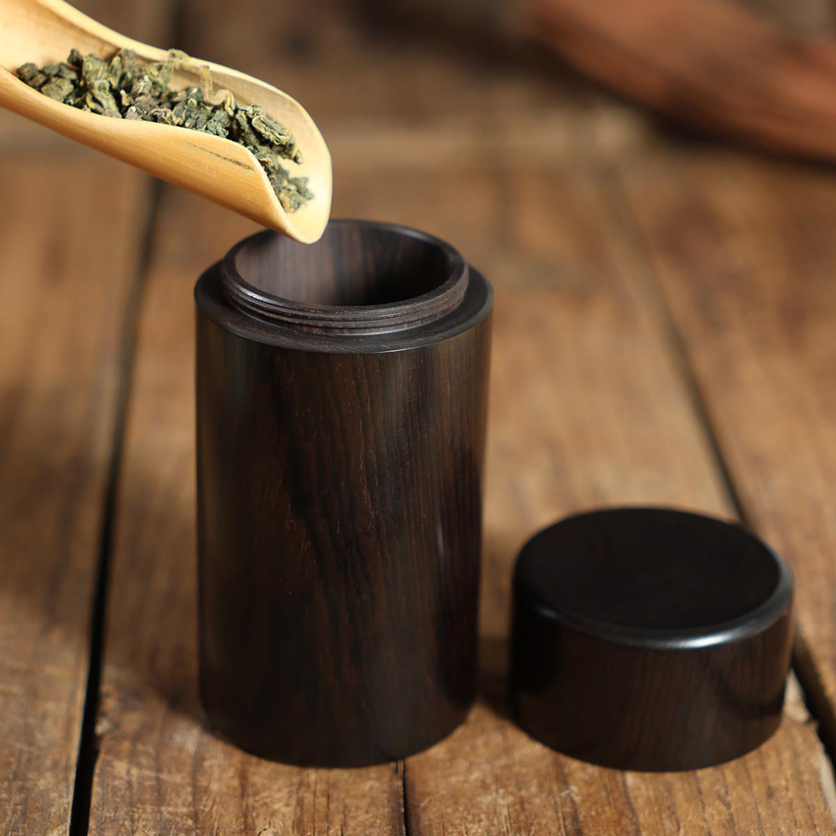 茶叶罐小号便携紫光檀红木收纳罐实木随身旅行储物罐茶叶筒黑檀木
