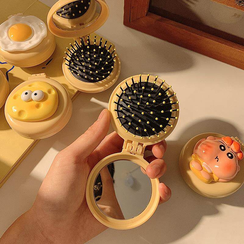 折叠梳子便携可爱迷你气垫梳带镜子一体小女士气囊卡通按摩随身梳