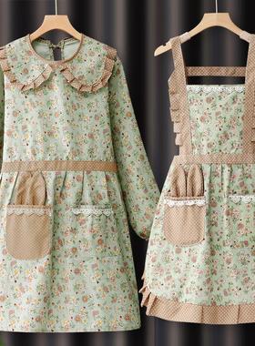 罩衣女冬季围裙长袖纯棉厨房家用做饭网红罩2025新款时尚洋气秋冬