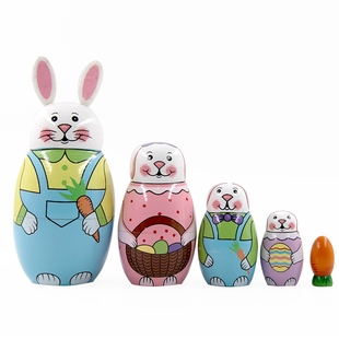 俄罗斯特色儿童玩具俄罗斯套娃小兔子生日节日礼物生活家居摆件