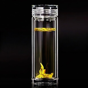 水晶双层玻璃杯钢化防摔打不碎的大号套装防爆男女随手杯保温出差