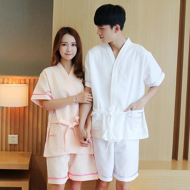 洗浴汗蒸服华夫格女款纯棉