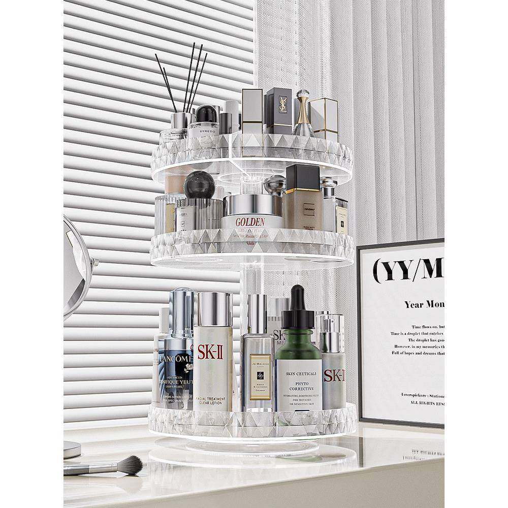 旋转化妆收纳盒品收纳架高级感亚克力梳妆台分层护肤品香水置物架