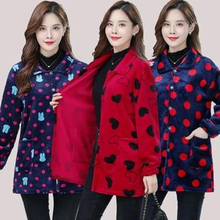 四川省服冬季法兰绒罩衣成人女长袖加绒加厚妈妈工作服时尚外套装