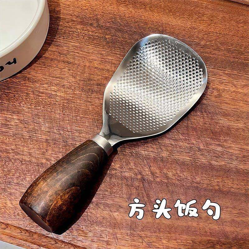 可立式饭勺不粘米饭304不锈钢米饭铲子胡桃木质手柄精致盛饭勺