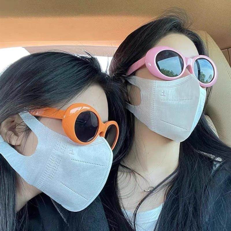 糖果色圆形彩色INS小众椭圆形简约质感遮阳眼镜防晒墨镜可戴男女