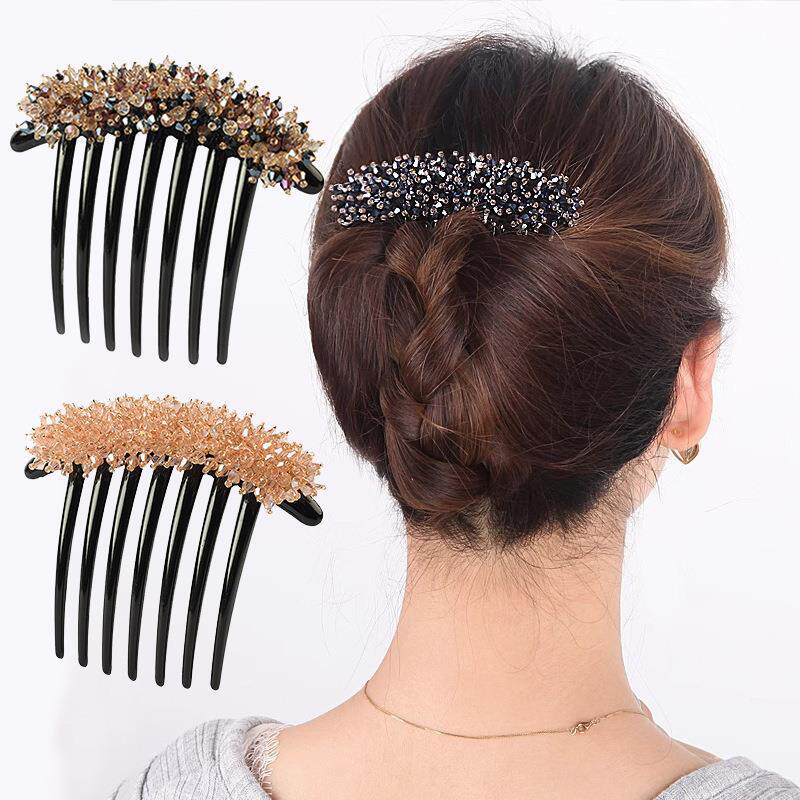 盘发神器2025新款水晶盘发器懒人插梳固花苞发叉头盘发定七齿空姐