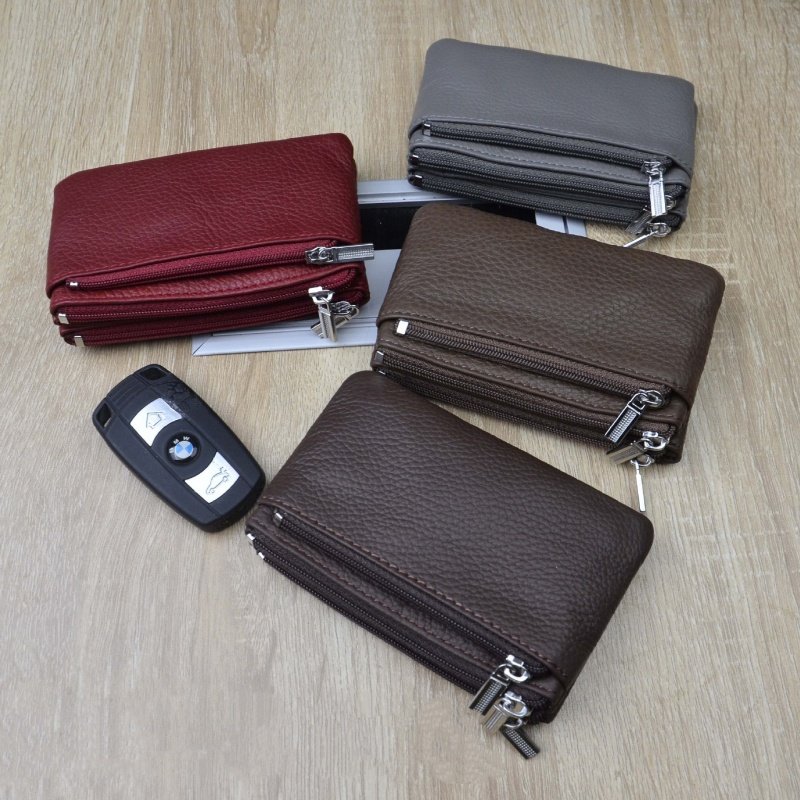 真皮零钱包女士三层拉链简约收纳卡包男款头层牛皮硬币钱袋钥匙包