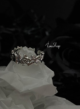 ions shop 黑暗风凹凸曲面s925纯银戒指男女款不规则熔岩小众高级