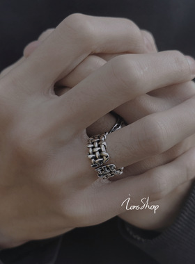 ions shop|自制编织网纹理指环戒指s925纯银饰做旧情侣款简约复古