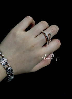 ions shop 几何简约线条戒指s925纯银饰实心个性男女可调节不规则