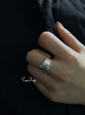 ions shop 轻奢锡箔工艺s925纯银波浪开口戒指可调节重工个性小众