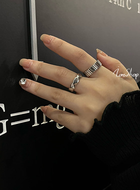 ions shop 复古欧美ins小香风菱格XX925纯银戒指小众百搭交叉条纹