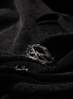 ions shop 藤蔓s925纯银尾戒树枝开口戒指异型不规则镂空小众男女