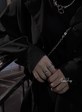 ions shop 拼焊接做旧小众设计s925纯银饰复古戒指冷淡风尾戒开口