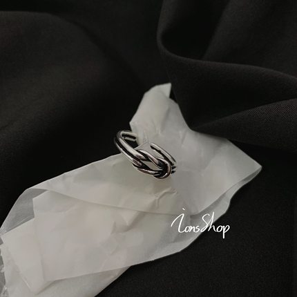 ions shop 做旧打结麻花个性情侣开口戒纯银s925戒指冷淡风男女款