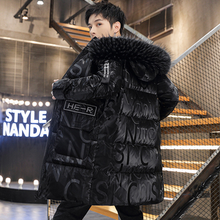 中长款羽绒棉服男士2025冬季加厚连帽棉衣潮牌亮面免洗羽绒服男装