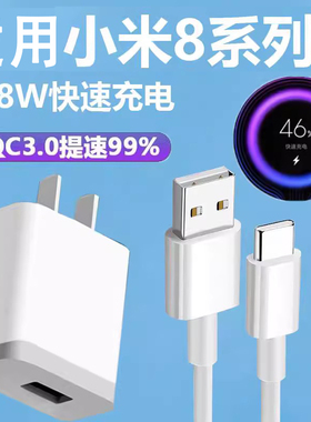 适用小米8充电器头数据线小米手机充电器note8pro快充插头18W适用小米8se闪充手机青春版加长电源适配器2A