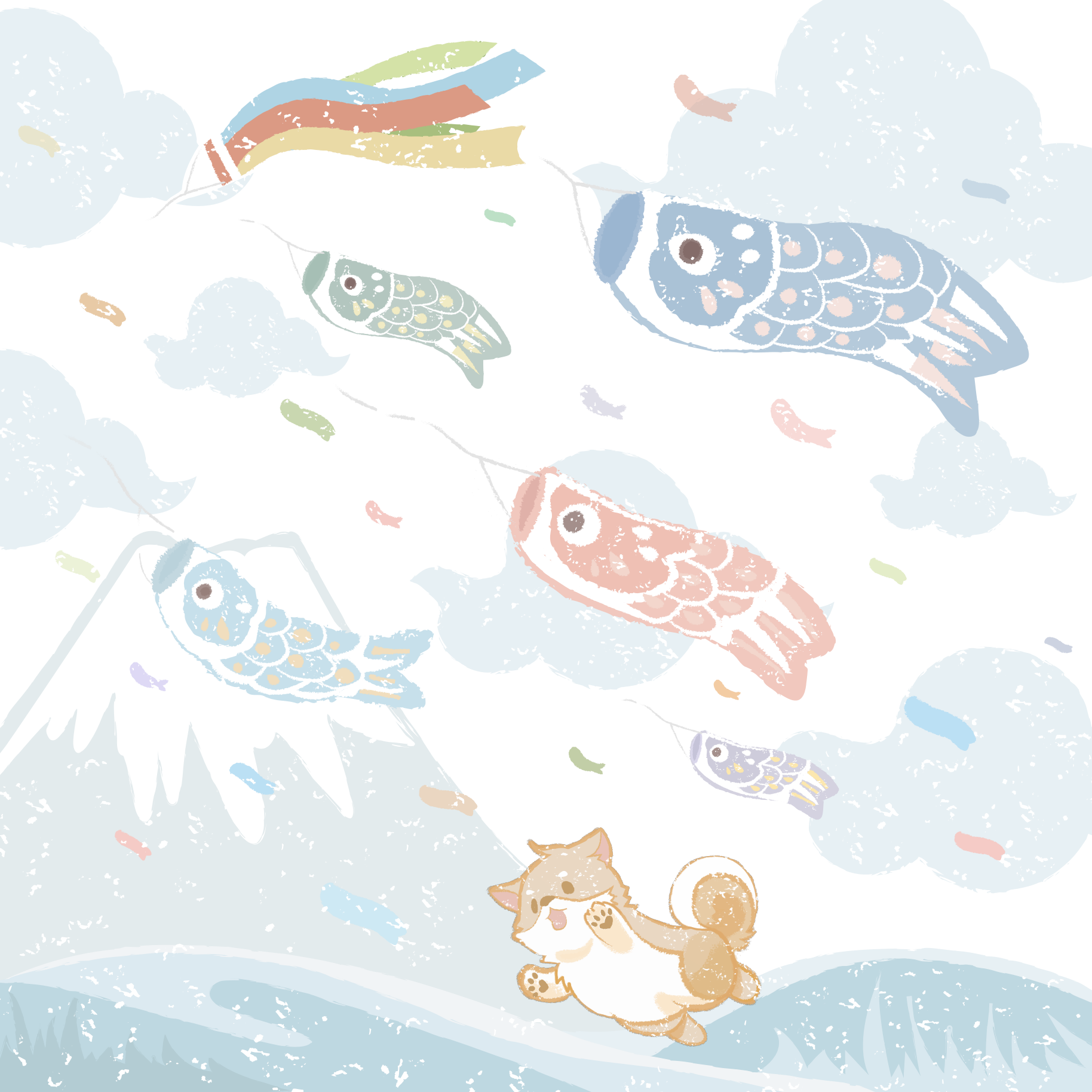 ANGELDEPT.卡通锦鲤印花口水巾婴童透气可爱婴儿洗脸巾